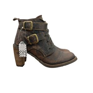Free People Feud Britannia Steampunk Boots Women 7.5 Brown Western Leather NEW